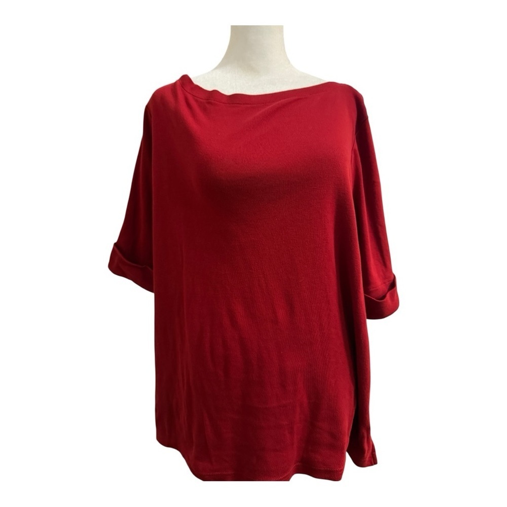 Lauren Ralph Lauren Red Short Sleeve Top Cuffed Sleeve Plus 2X
